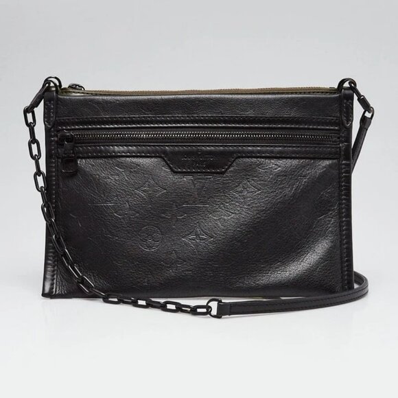 Louis Vuitton Black/Green Monogram Shadow Embossed Leather Double Flat - Picture 2 of 12